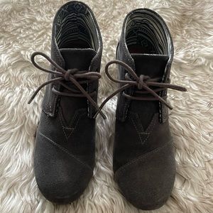 TOMS Gray Wedge Booties